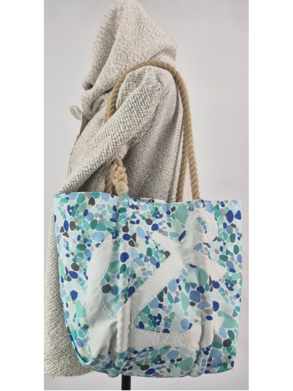 Sea Bags Maine Sea Glass White Anchor Sailcloth Purse Rope Handles Nautical Tote